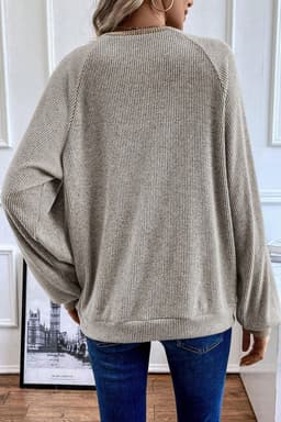 image-Jet Stream Color Contrast Ribbed Loose Fit Long Sleeve Top