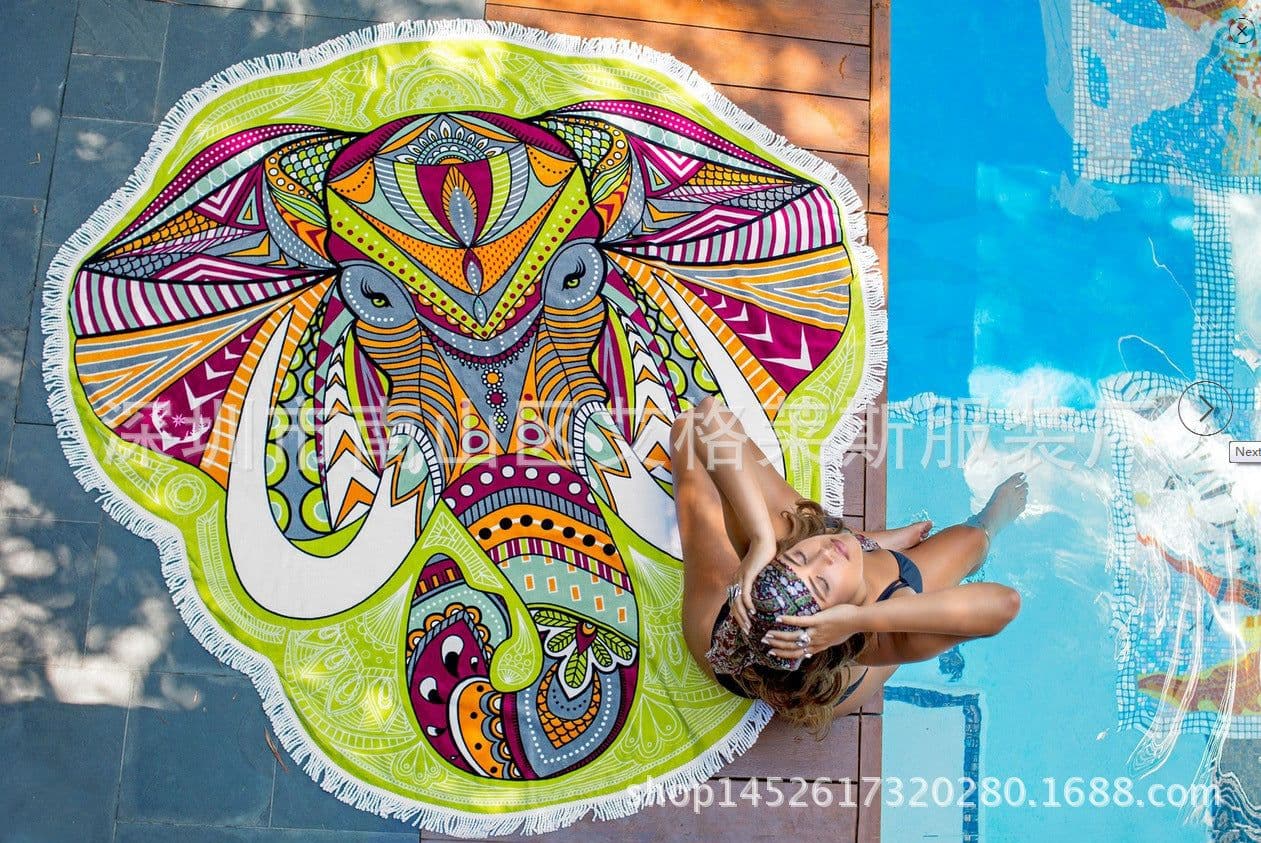 image-2017 AliExpress Explosive New Creative Elephant European and American Style Round Beach Towel Bath Towel Shawl Tapestry