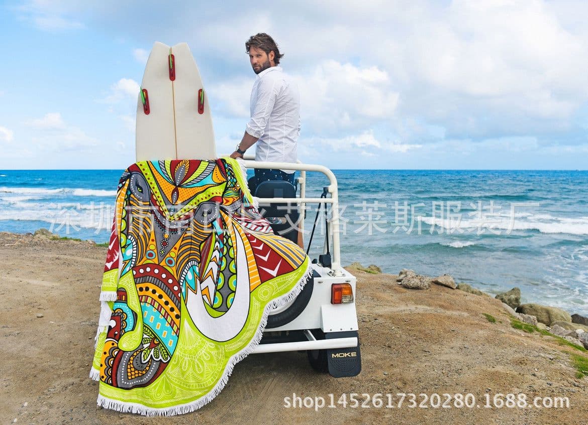 image-2017 AliExpress Explosive New Creative Elephant European and American Style Round Beach Towel Bath Towel Shawl Tapestry