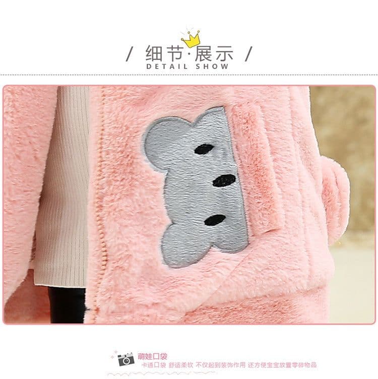 image-Cute cartoon hooded mid-length coat girl warm woolen coat thicken