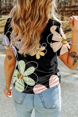 image-Beige Flower Print Summer T-Shirt