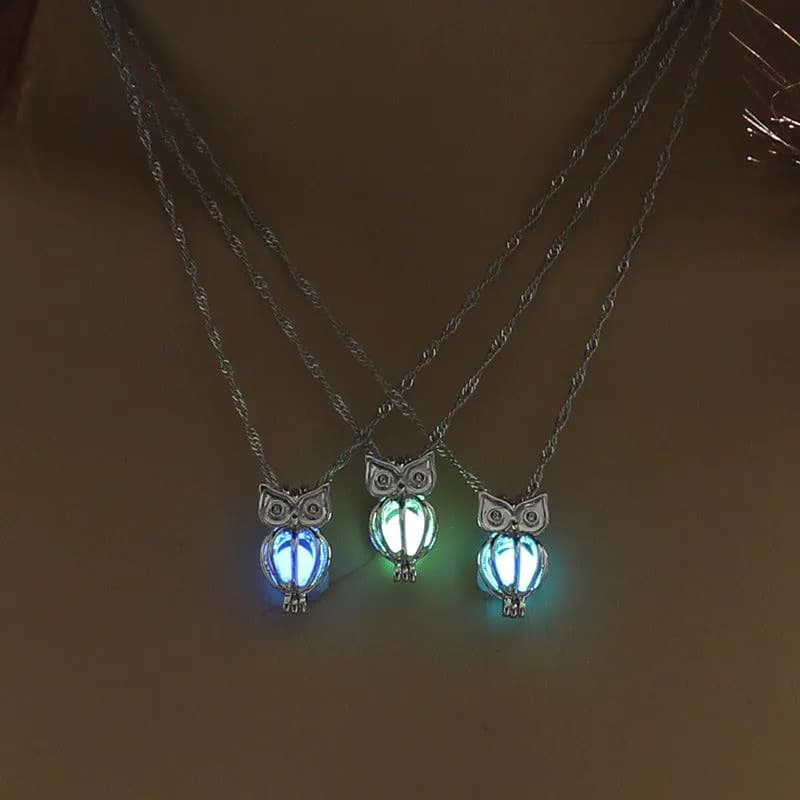 image-European and American creative new luminous owl necklace clavicle chain diy luminous cage accessories spot wholesale