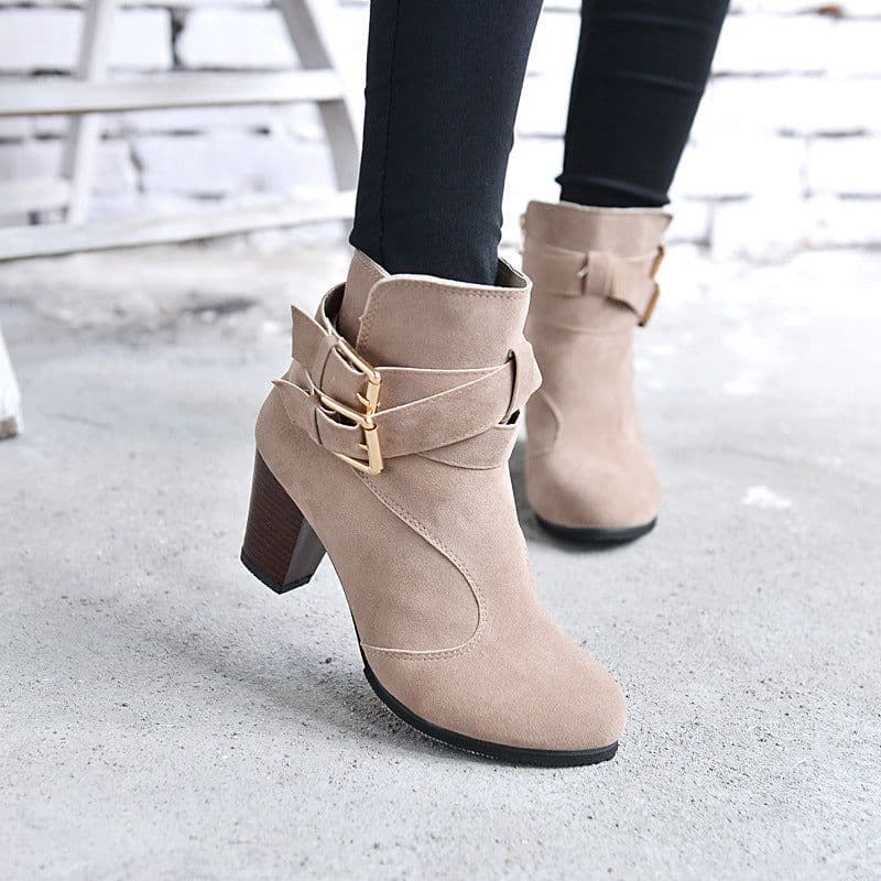 image-Winter Autumn Leather Casual Women High Heels Pumps Warm Ankle Boots