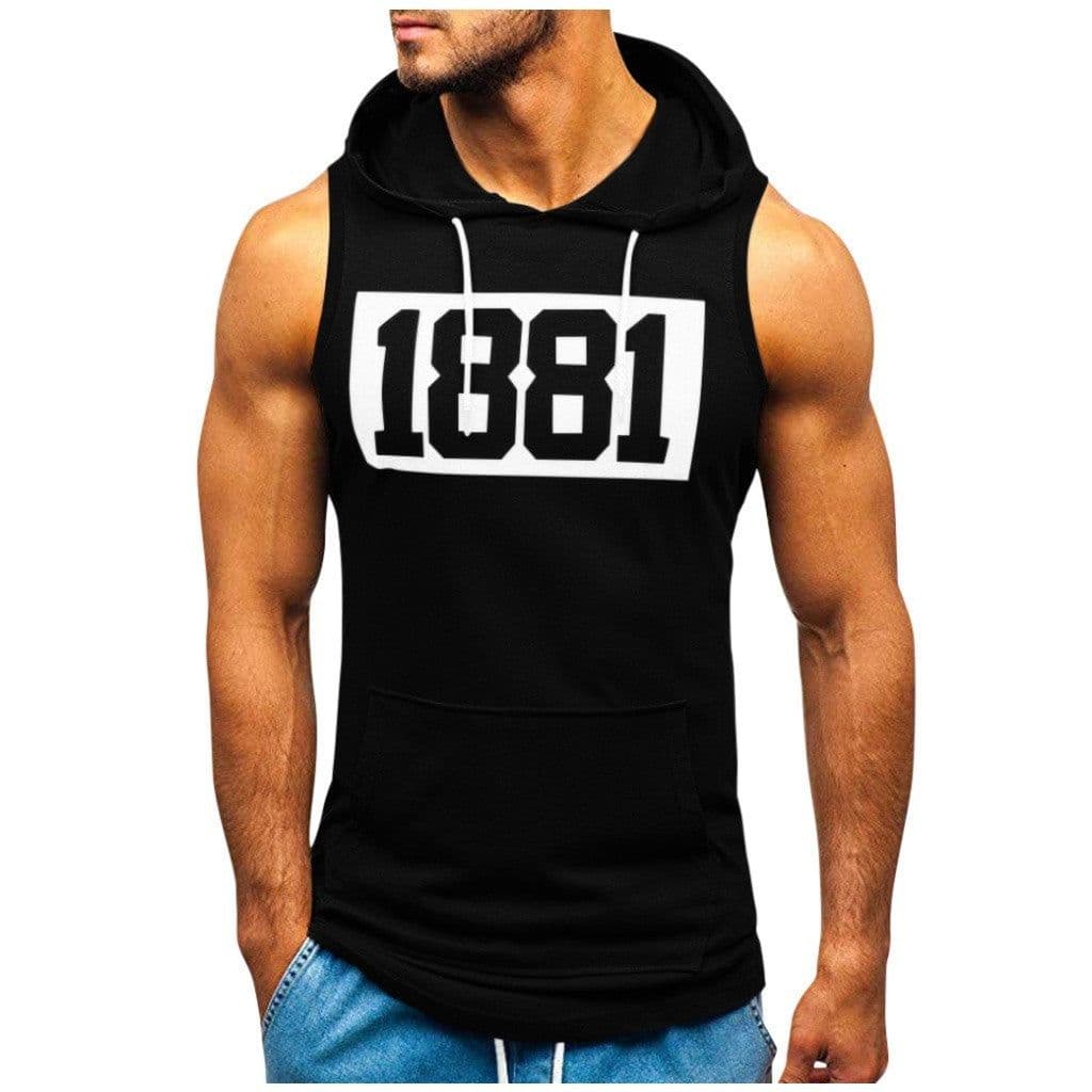 image-Men's Sleeveless Vest Letter Printed Hoodie Sports Tops