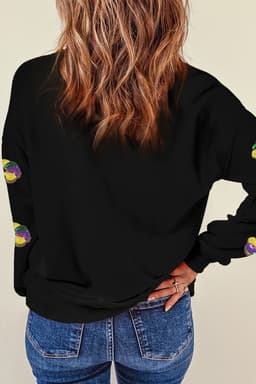 image-Black Sequined Donuts Drop Shoulder Sweatshirt