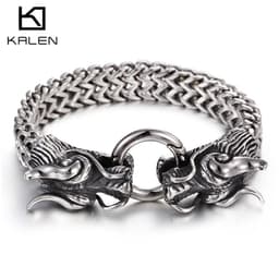 image-European and American Trend Jewelry Wholesale Men's Multilayer Bracelet Domineering Double Dragon Men's Bracelet Faucet Buckle