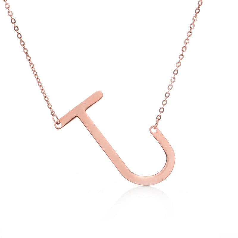 image-Fabulous Rose Gold Plated Stainless Steel Initial Letter Pendant Necklace