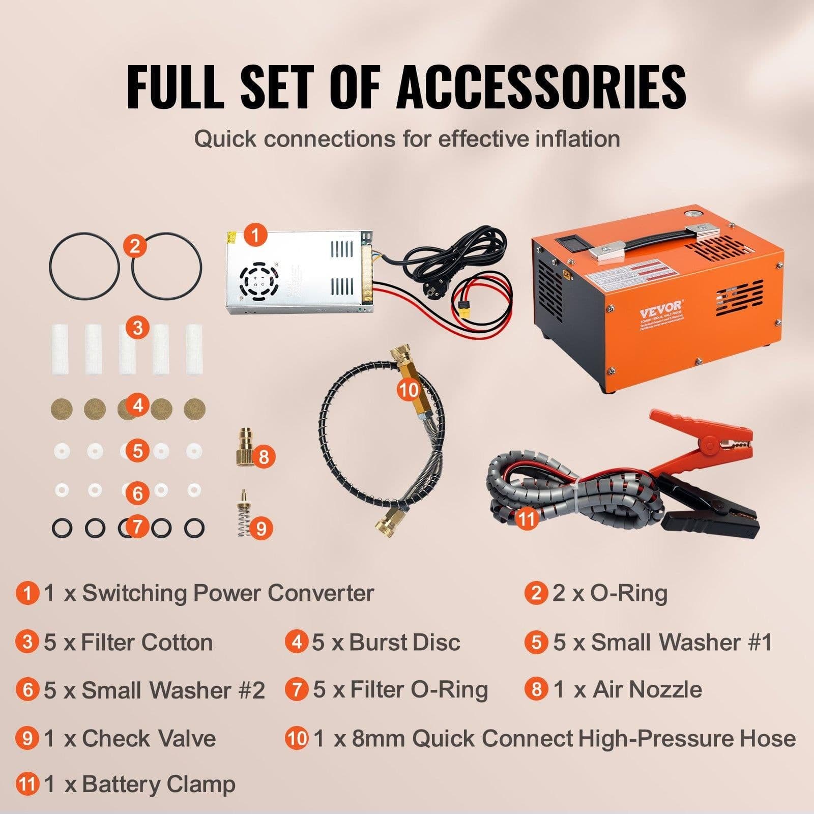 image-VEVOR PCP Air Compressor, 4500PSI/30Mpa Portable PCP Airgun Compressor with External Converter, DC12V, AC115V | Oil & Water-Free | Manual-Stop Air Rifle, Paintball and Scuba Tank Compressor Pump