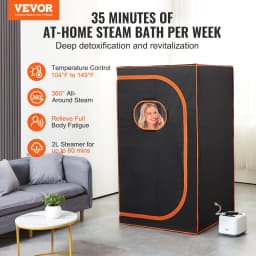 image-VEVOR Portable Steam Sauna Tent Full Size, 1000W Personal Sauna Blanket Kit for Home Spa, Detoxify & Soothing Heated Body Therapy, Time & Temperature Remote Control With Floor Mat