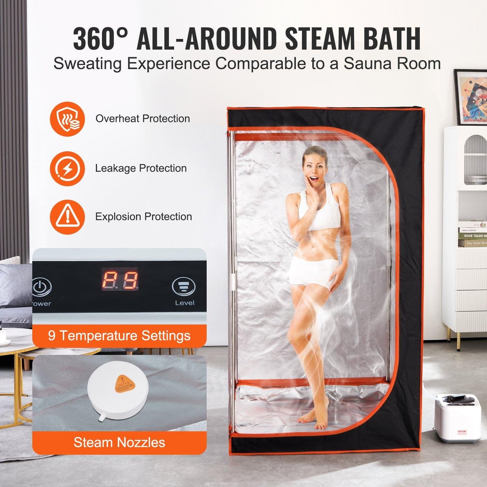 image-VEVOR Portable Steam Sauna Tent Full Size, 1000W Personal Sauna Blanket Kit for Home Spa, Detoxify & Soothing Heated Body Therapy, Time & Temperature Remote Control With Floor Mat