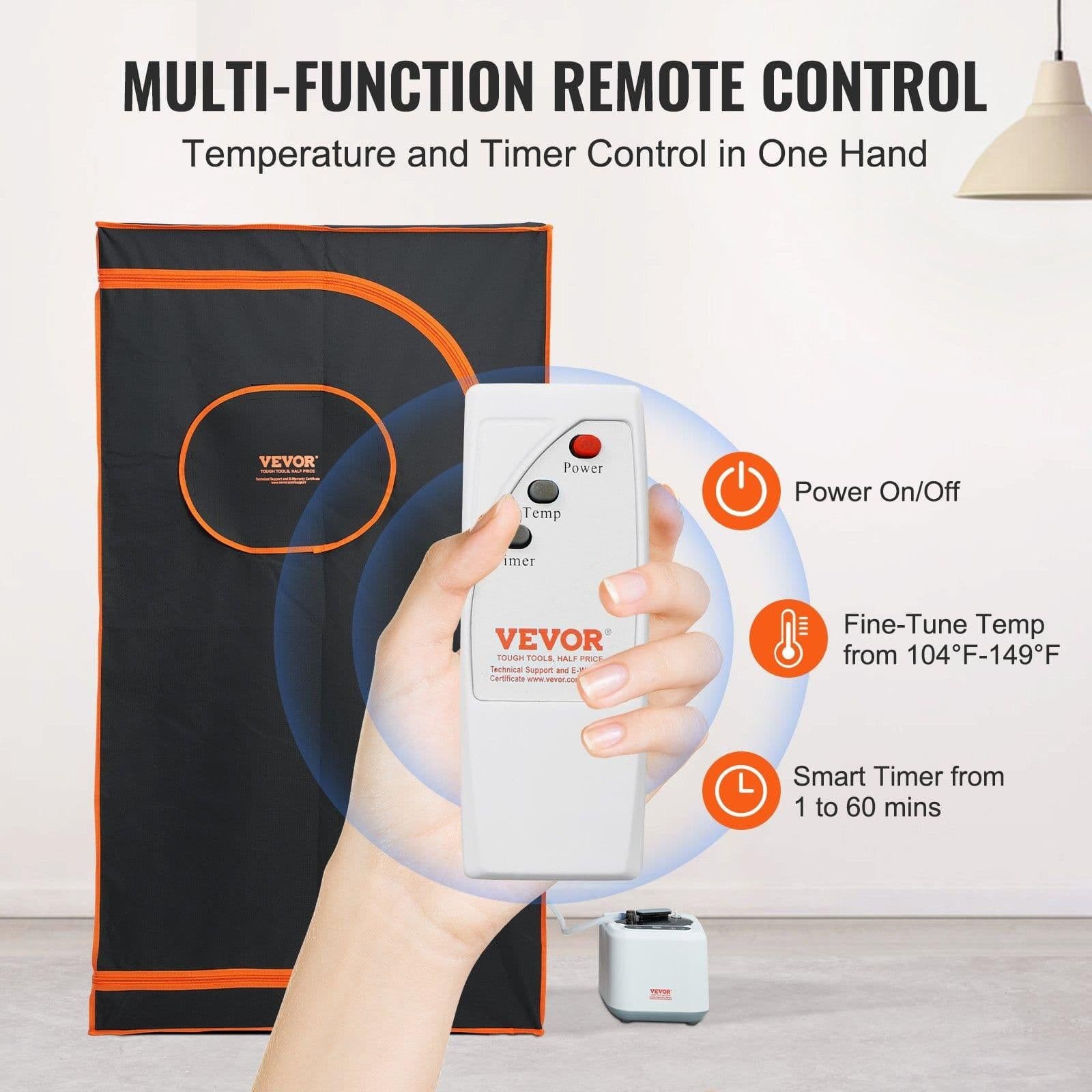 image-VEVOR Portable Steam Sauna Tent Full Size, 1000W Personal Sauna Blanket Kit for Home Spa, Detoxify & Soothing Heated Body Therapy, Time & Temperature Remote Control With Floor Mat