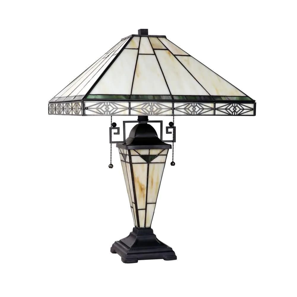 image-Mission-Style 3-Light Blackish Bronze Finish Double Lit Table Lamp 16" Shade