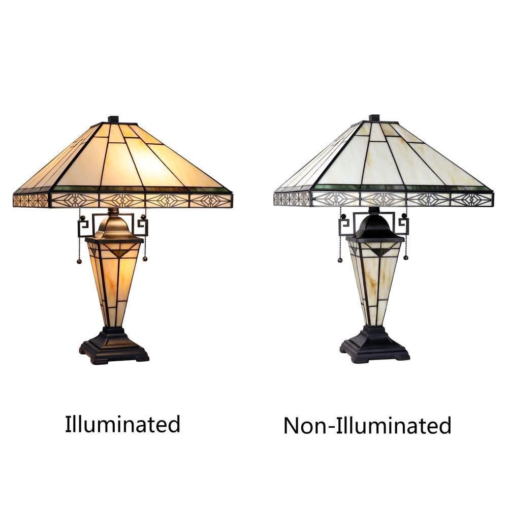image-Mission-Style 3-Light Blackish Bronze Finish Double Lit Table Lamp 16" Shade