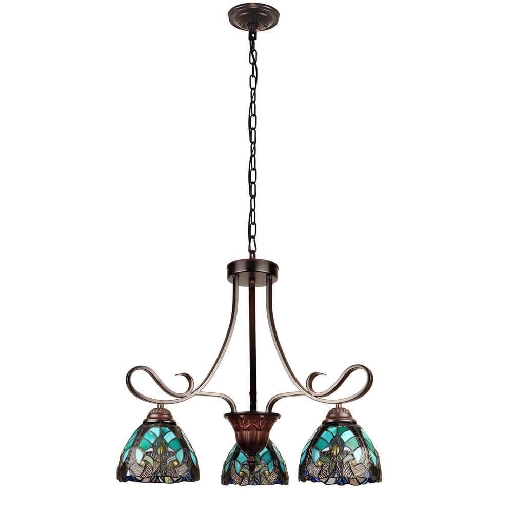 image-Victorian-Style 3-Light Antique Dark Bronze Finish Mini Chandelier 25" Wide