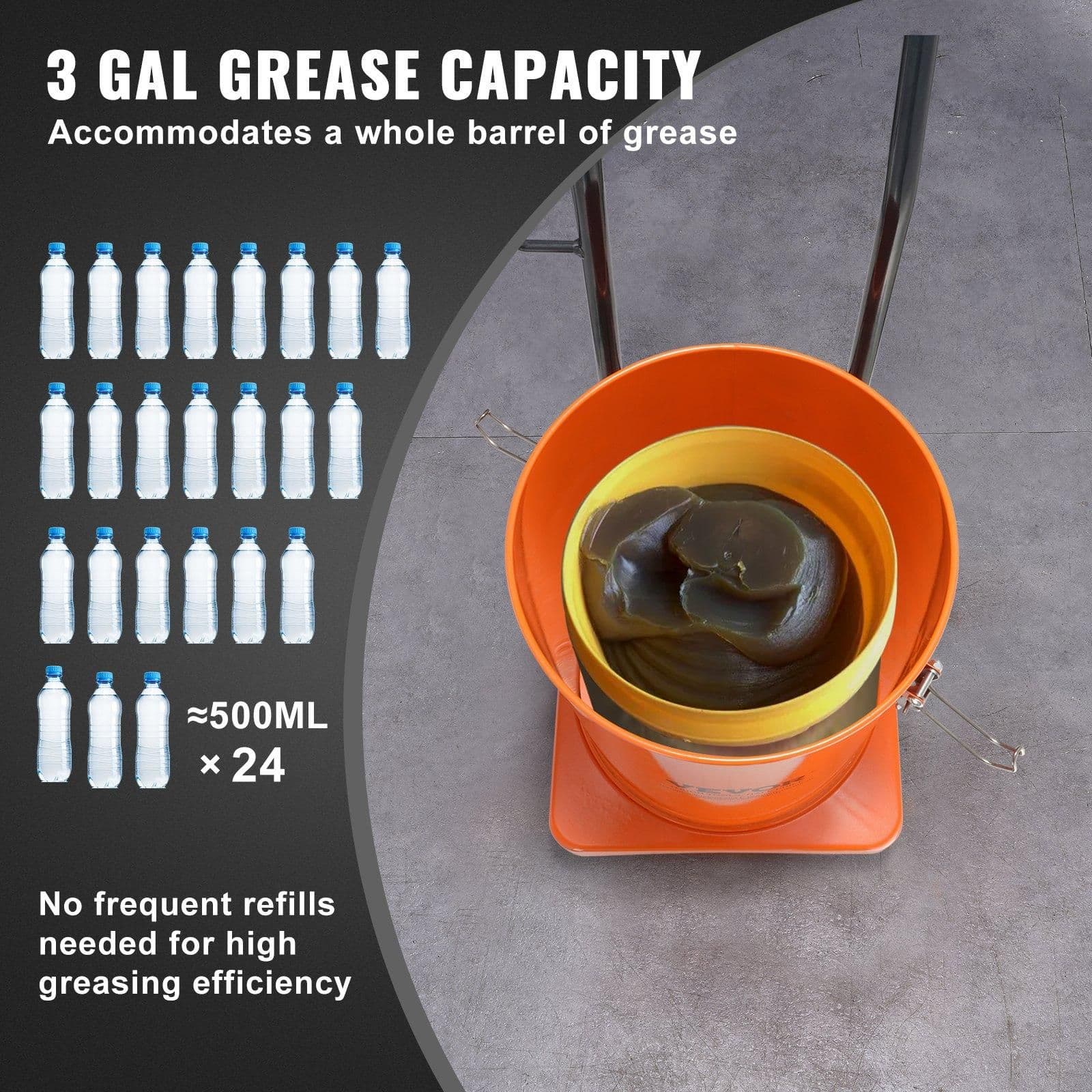 image-VEVOR Grease Pump, 5 Gallon 20L, Air Operated Grease Pump with 13 ft High Pressure Hose and Grease Gun, Pneumatic Grease Bucket Pump with Wheels, Portable Lubrication Grease Pump 50:1 Pressure Ratio