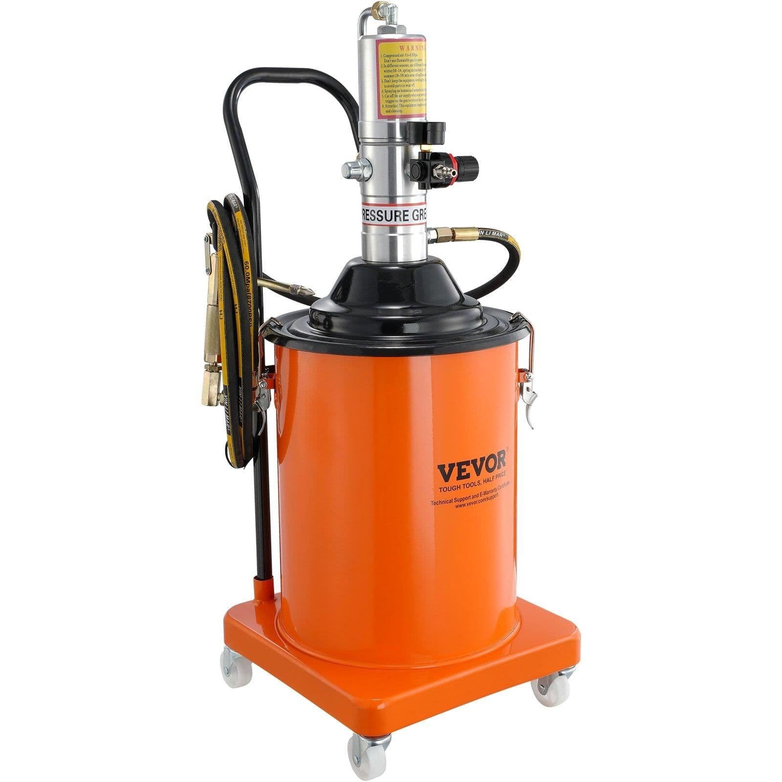 image-VEVOR Grease Pump, 5 Gallon 20L, Air Operated Grease Pump with 13 ft High Pressure Hose and Grease Gun, Pneumatic Grease Bucket Pump with Wheels, Portable Lubrication Grease Pump 50:1 Pressure Ratio