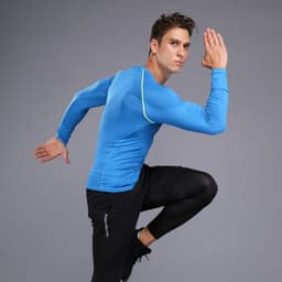 image-Outdoor running sports jacket men's long-sleeved fitness quick-drying tight compression pants basketball training suit factory direct sales