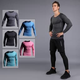 image-Outdoor running sports jacket men's long-sleeved fitness quick-drying tight compression pants basketball training suit factory direct sales