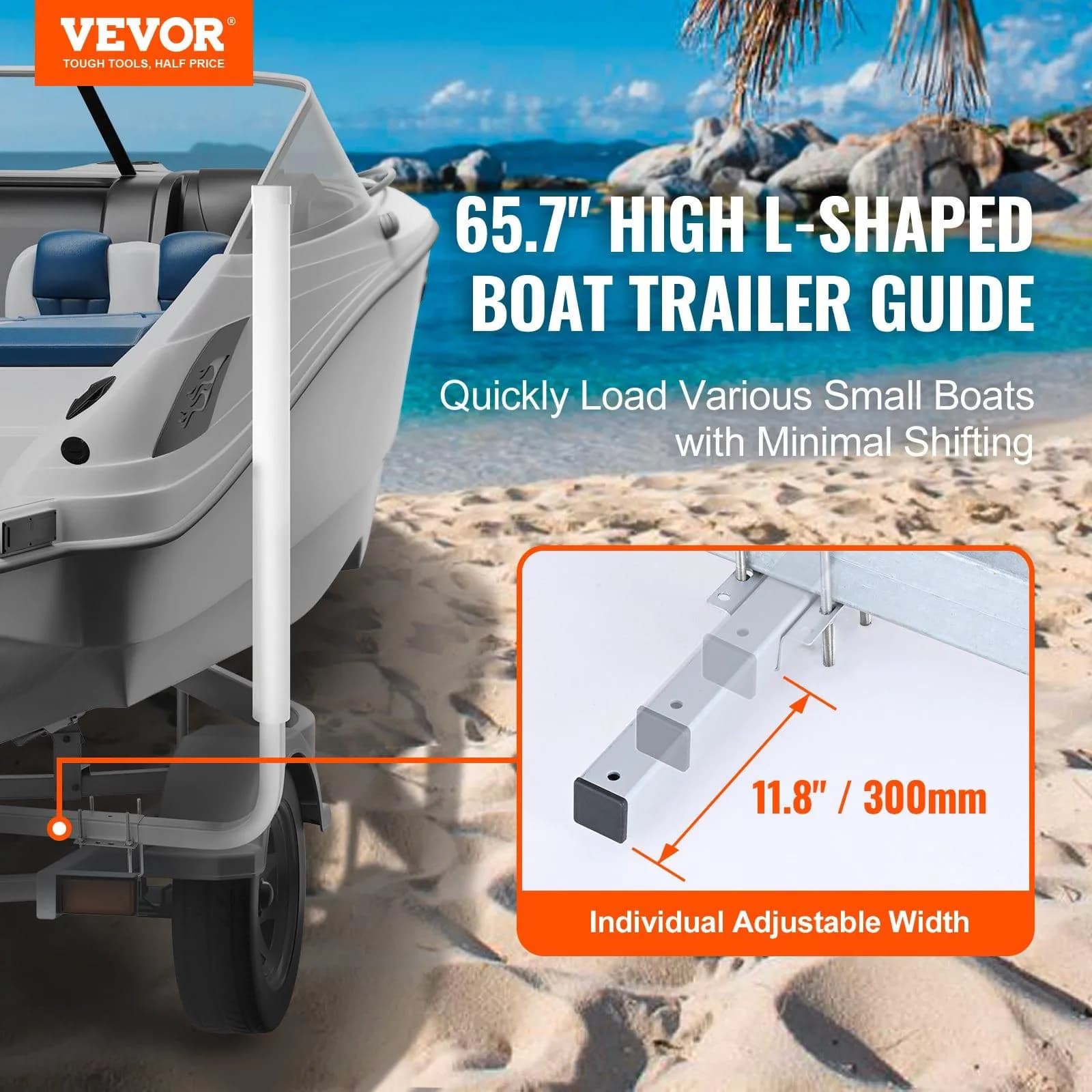 image-VEVOR Boat Trailer Guide, 60″ Adjustable Design Trailer Guide Poles, 2PCS High-Hardness Steel Trailer Guide-Ons, Trailer Guides with PVC Pipes, for Ski Boat, Fishing Boat or Sailboat Trailer