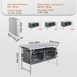 image-VEVOR Camping Kitchen Table, Quick set-up Folding Camping Table with A Carrying Bag, 3 Adjustable Heights, MDF Camping Table, Ideal for Outdoor Picnics, BBQs, Camping, RV Traveling