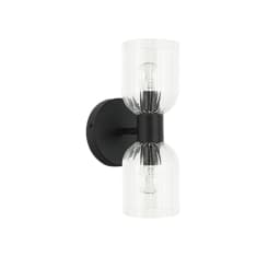 image-2LT Wall Sconce, MB, CLR Ribbed Glass