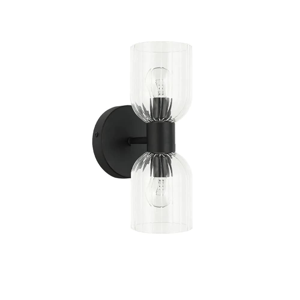 image-2LT Wall Sconce, MB, CLR Ribbed Glass