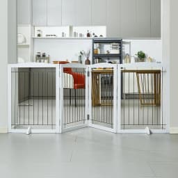 image-VEVOR Free Standing Dog Gate, 32" H x 96.5" W Freestanding Pet Gate, 4 Panels Foldable Dog Gate for Wide and Narrow Passageways, Expandable Dog Barrier with Silent Foot Support for Indoor, White