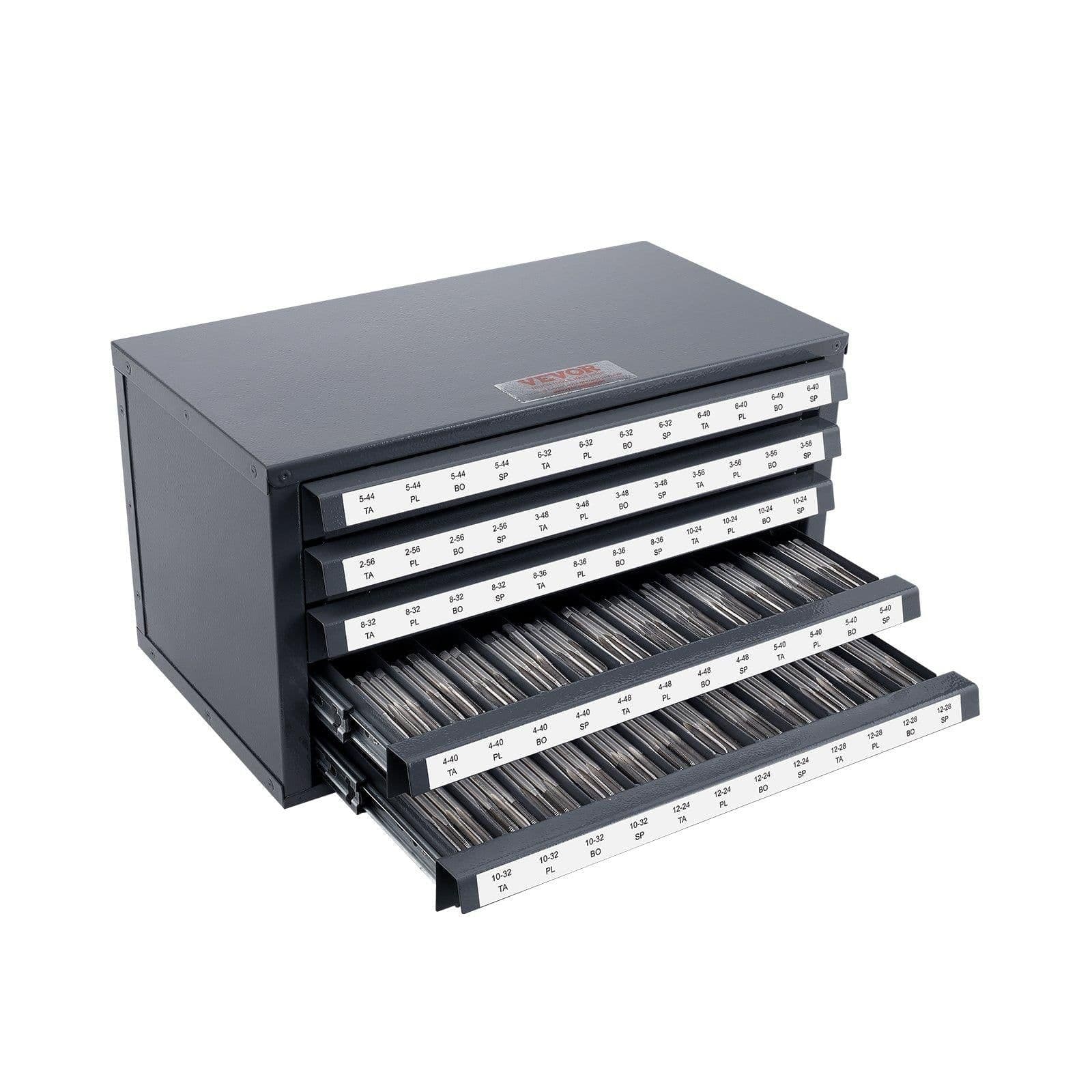 image-VEVOR Tap Dispenser Cabinet, Five-Drawer Tap Organizer Cabinet for #2-56-#12-28 Steel Tap Dispenser Organizer Cabinet with Labels, 60-Compartment Stackable Tap Cabinet for Tap Storage