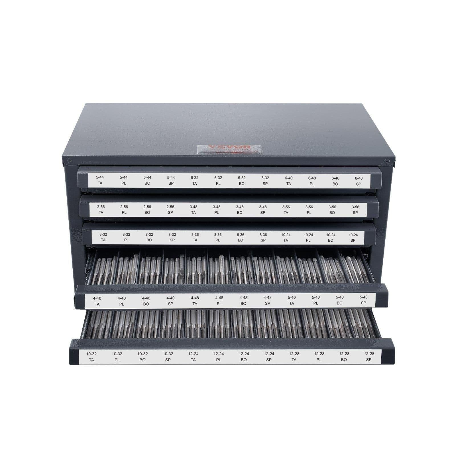 image-VEVOR Tap Dispenser Cabinet, Five-Drawer Tap Organizer Cabinet for #2-56-#12-28 Steel Tap Dispenser Organizer Cabinet with Labels, 60-Compartment Stackable Tap Cabinet for Tap Storage
