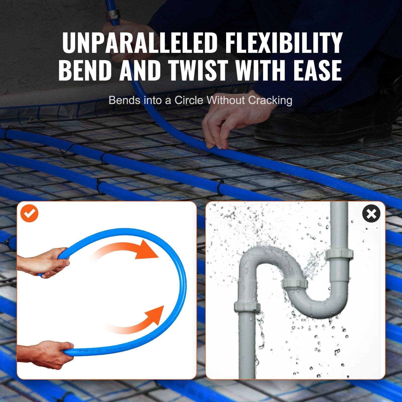 image-VEVOR PEX Pipe 3/4 Inch, 100 Feet Length PEX-A Flexible Pipe Tubing for Potable Water, Pex Water Lines for Hot/Cold Water & Easily Restore, Plumbing Applications with Free Cutter,Blue