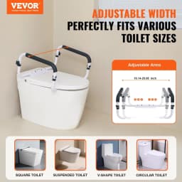 image-VEVOR Toilet Safety Rail, 300LBS Capacity Toilet Seat Frame, Adjustable Width Fit Most Toilets, Easy Installation, Toilet Handles Grab Bars with Padded Armrests for Handicap, Disabled, Seniors