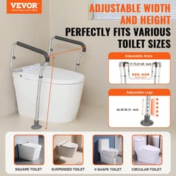 image-VEVOR Toilet Safety Rail, Bathroom Toilet Seat Frame, Adjustable Width & Height Fit Most Toilets, Supports 300lbs, Toilet Handles Grab Bars with Padded Armrests for Handicap, Disabled, Seniors