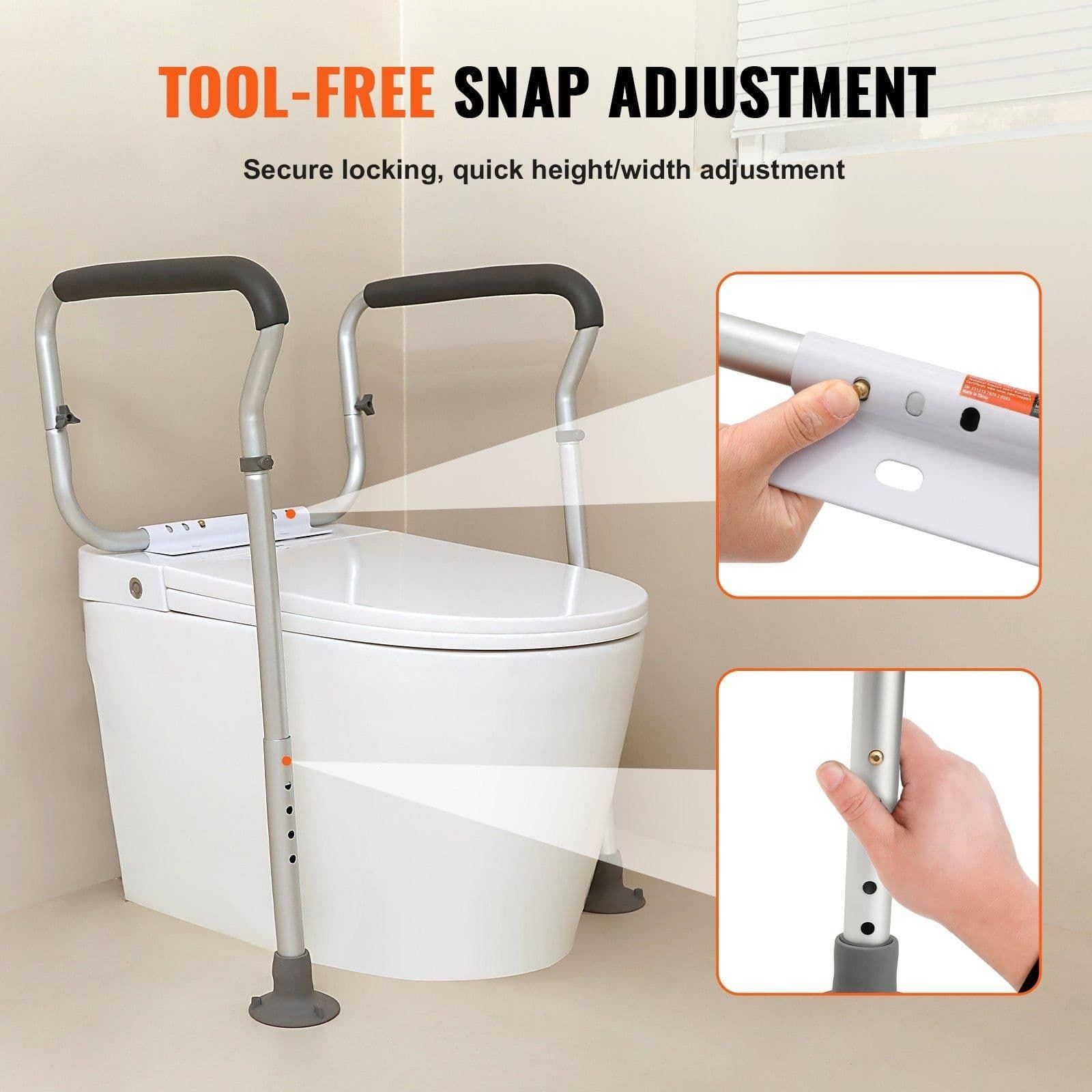 image-VEVOR Toilet Safety Rail, Bathroom Toilet Seat Frame, Adjustable Width & Height Fit Most Toilets, Supports 300lbs, Toilet Handles Grab Bars with Padded Armrests for Handicap, Disabled, Seniors