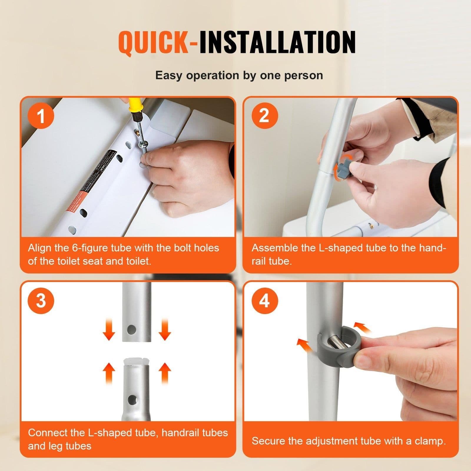 image-VEVOR Toilet Safety Rail, Bathroom Toilet Seat Frame, Adjustable Width & Height Fit Most Toilets, Supports 300lbs, Toilet Handles Grab Bars with Padded Armrests for Handicap, Disabled, Seniors