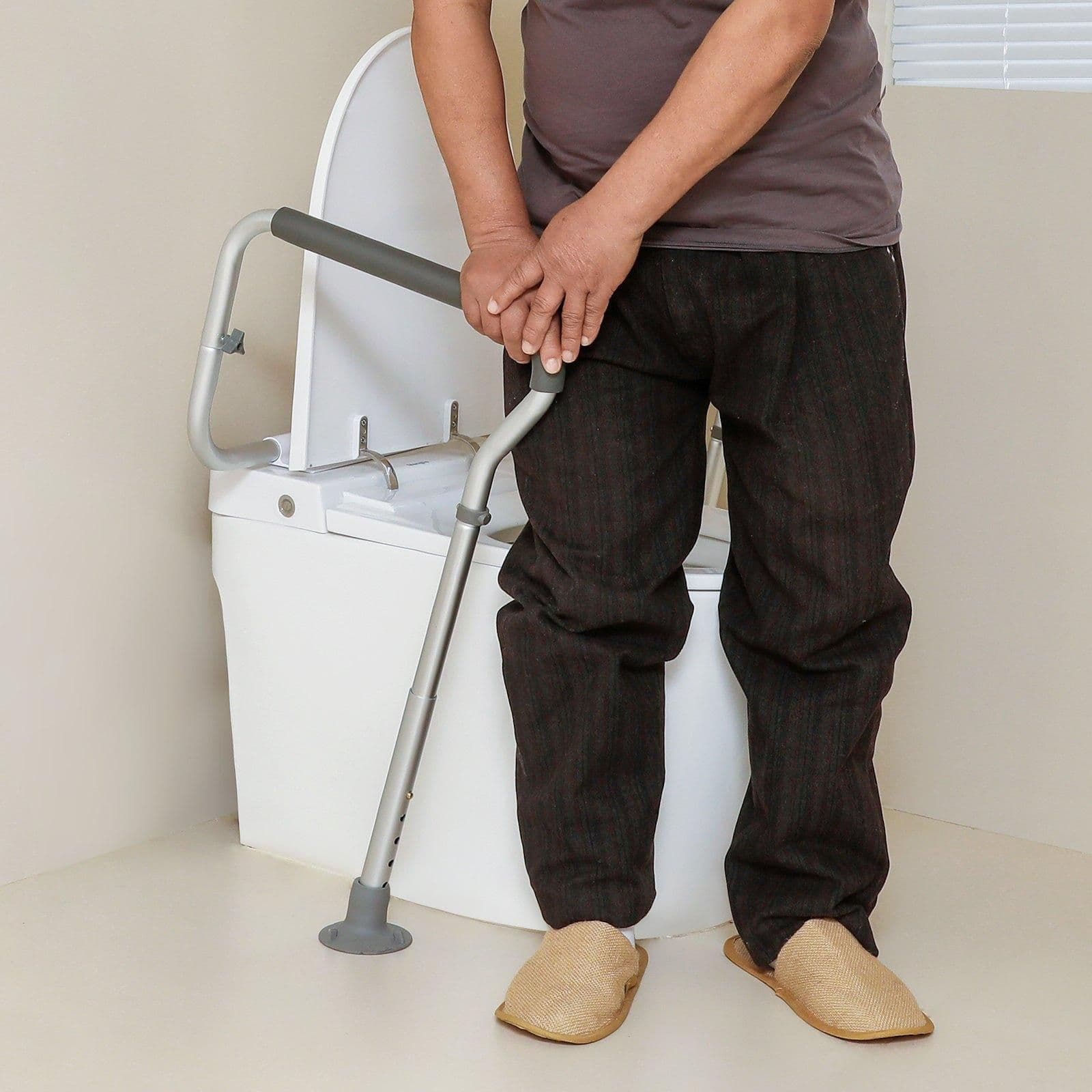 image-VEVOR Toilet Safety Rail, Bathroom Toilet Seat Frame, Adjustable Width & Height Fit Most Toilets, Supports 300lbs, Toilet Handles Grab Bars with Padded Armrests for Handicap, Disabled, Seniors
