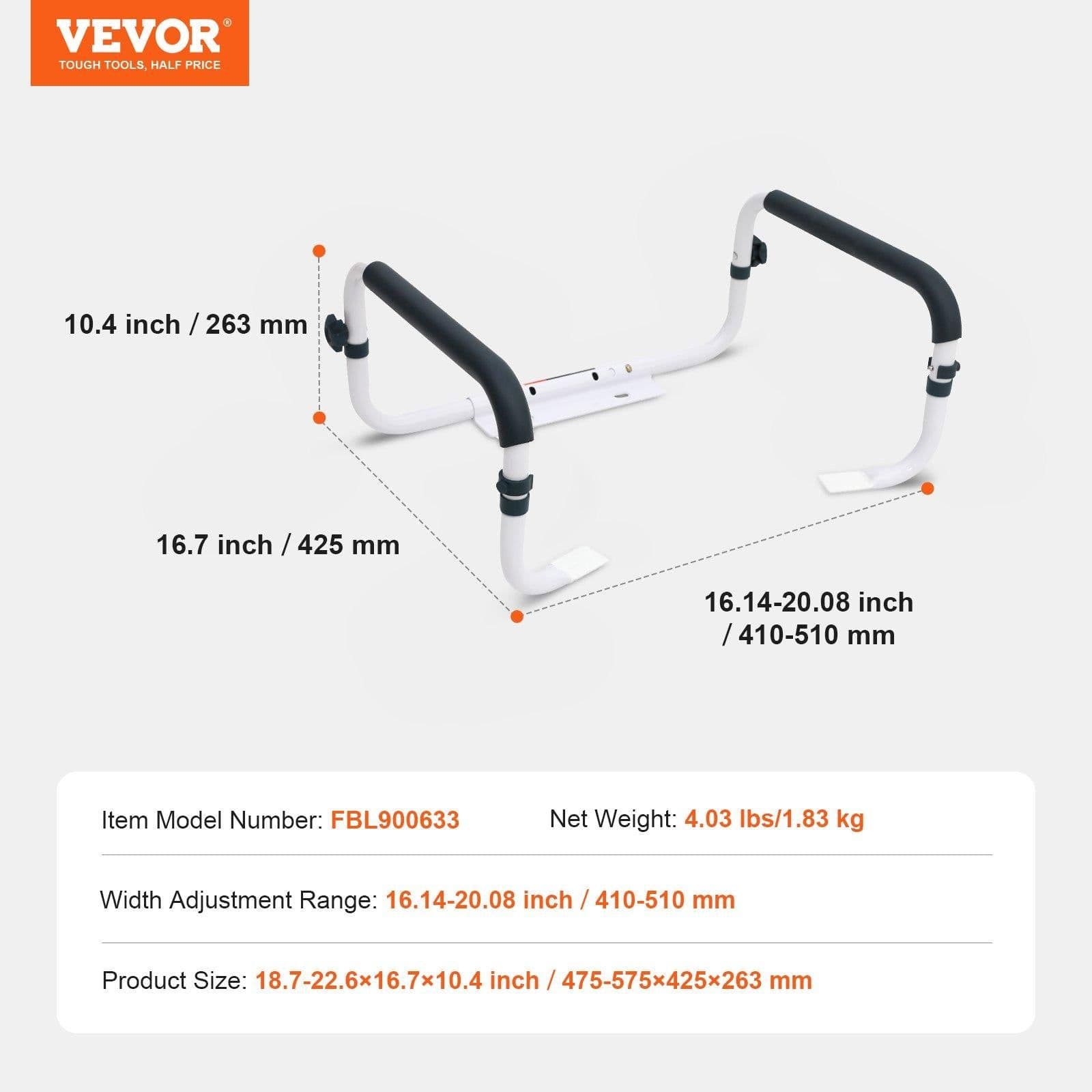 image-VEVOR Toilet Safety Rail, 300LBS Capacity Toilet Seat Frame, Adjustable Width Fit Most Toilets, Easy Installation, Toilet Handles Grab Bars with Padded Armrests for Handicap, Disabled, Seniors