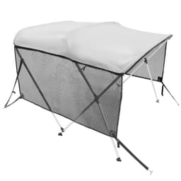 image-VEVOR 3 Bow Bimini Top Boat Cover, Detachable Mesh Sidewalls, 600D Polyester Canopy with 1" Aluminum Alloy Frame, Includes Storage Boot, 2 Support Poles, 2 Straps, 6'L x 46"H x 61"-66"W, Light Grey