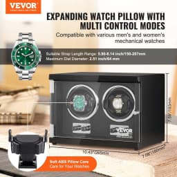 image-VEVOR Watch Winder, Dual Watch Winder for Men's and Women's Automatic Watch, with 2 Super Quiet Japanese Mabuchi Motors, Blue LED Light and Adapter, High-Density Board Shell and Black PU
