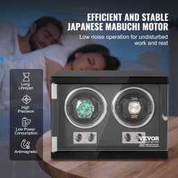image-VEVOR Watch Winder, Dual Watch Winder for Men's and Women's Automatic Watch, with 2 Super Quiet Japanese Mabuchi Motors, Blue LED Light and Adapter, High-Density Board Shell and Black PU