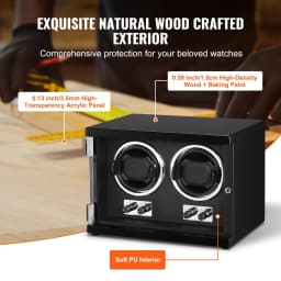 image-VEVOR Watch Winder, Dual Watch Winder for Men's and Women's Automatic Watch, with 2 Super Quiet Japanese Mabuchi Motors, Blue LED Light and Adapter, High-Density Board Shell and Black PU