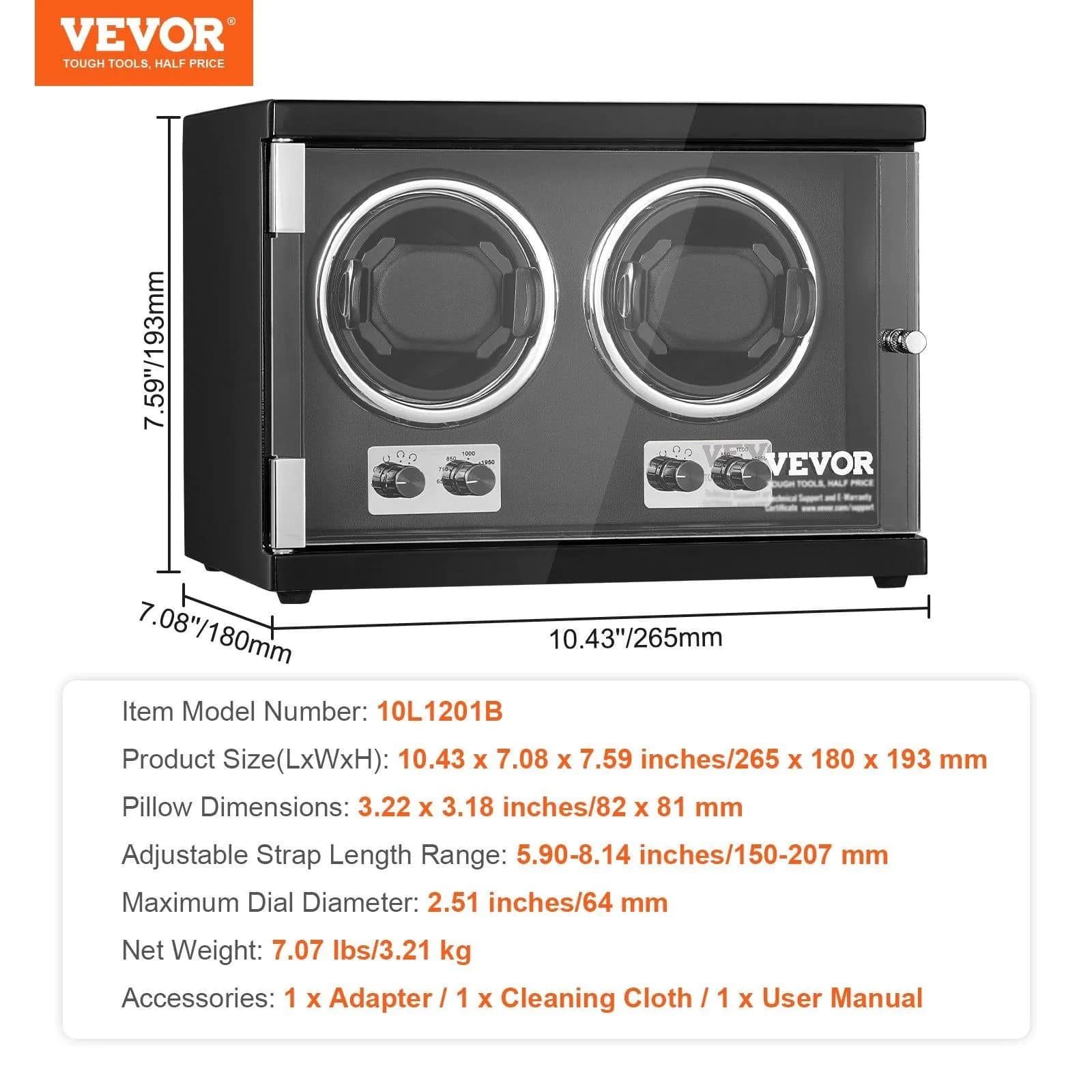 image-VEVOR Watch Winder, Dual Watch Winder for Men's and Women's Automatic Watch, with 2 Super Quiet Japanese Mabuchi Motors, Blue LED Light and Adapter, High-Density Board Shell and Black PU