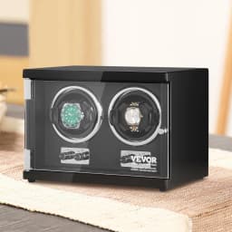image-VEVOR Watch Winder, Dual Watch Winder for Men's and Women's Automatic Watch, with 2 Super Quiet Japanese Mabuchi Motors, Blue LED Light and Adapter, High-Density Board Shell and Black PU