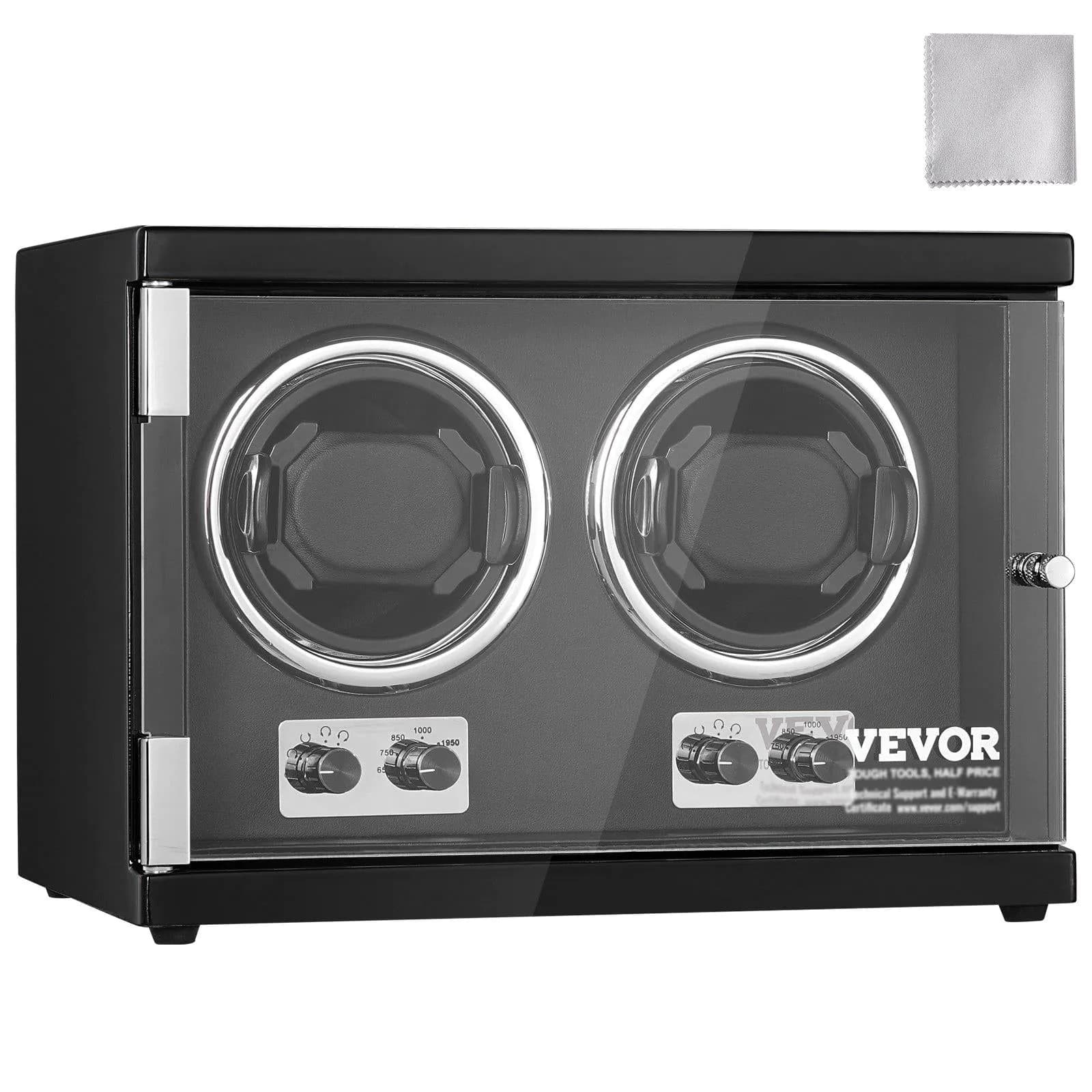 image-VEVOR Watch Winder, Dual Watch Winder for Men's and Women's Automatic Watch, with 2 Super Quiet Japanese Mabuchi Motors, Blue LED Light and Adapter, High-Density Board Shell and Black PU