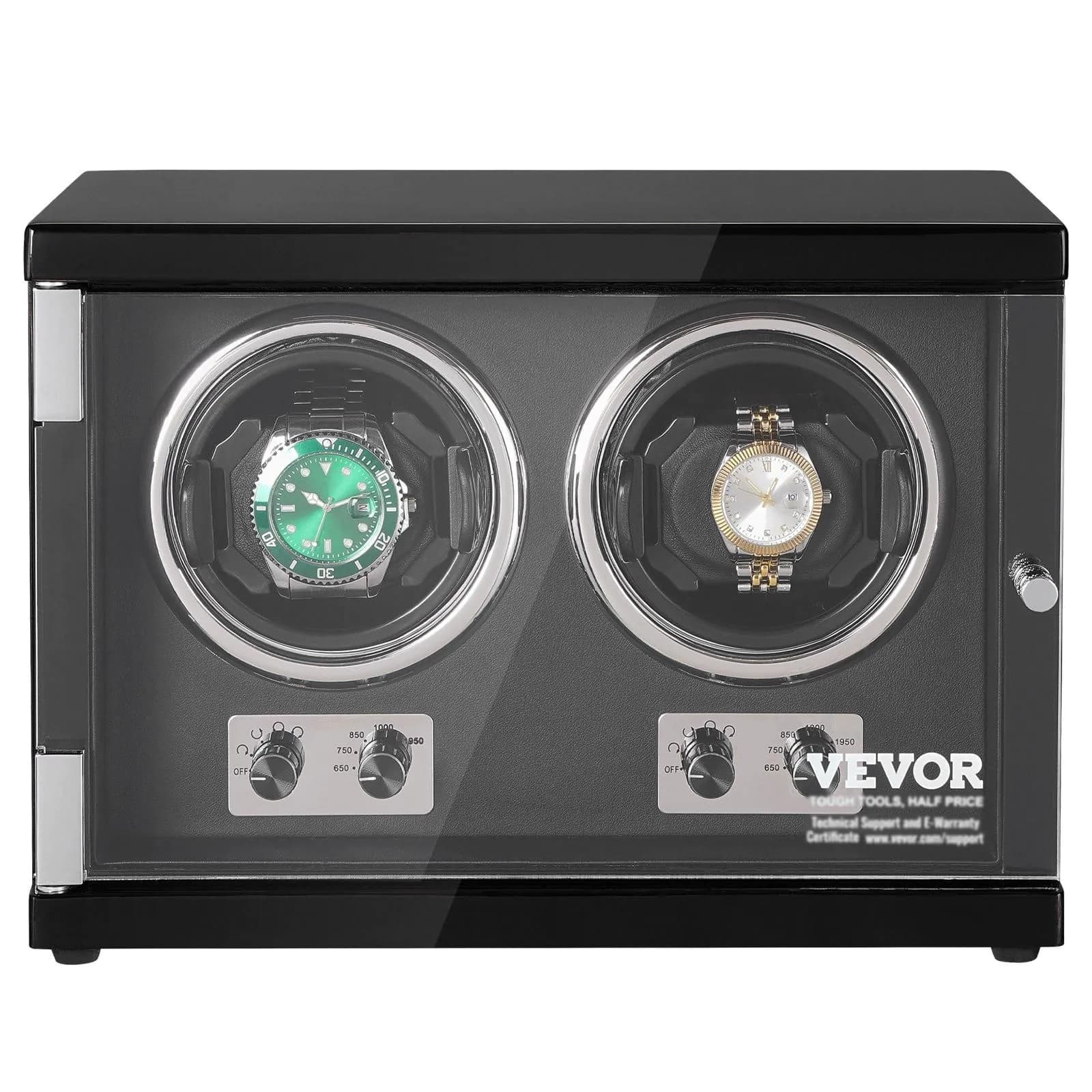 image-VEVOR Watch Winder, Dual Watch Winder for Men's and Women's Automatic Watch, with 2 Super Quiet Japanese Mabuchi Motors, Blue LED Light and Adapter, High-Density Board Shell and Black PU