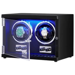 image-VEVOR Watch Winder, Dual Watch Winder for Men's and Women's Automatic Watch, with 2 Super Quiet Japanese Mabuchi Motors, Blue LED Light and Adapter, High-Density Board Shell and Black PU