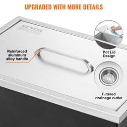 image-VEVOR Drop in Ice Chest, 20"L x 14"W x 12"H Stainless Steel Ice Cooler, Commercial Ice Bin with Cover, 40 qt Outdoor Kitchen Ice Bar, Drain-pipe and Drain Plug Included, for Cold Wine Beer