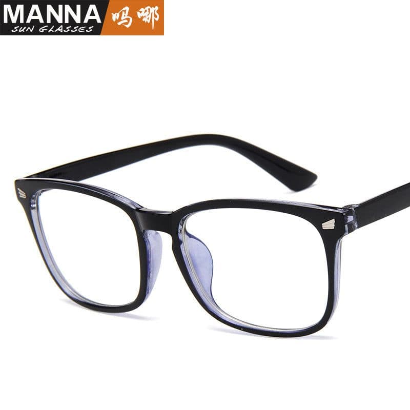 image-Classic square glasses frame men and women retro rice glasses frame lens plus blue film UV400 flat mirror 15969