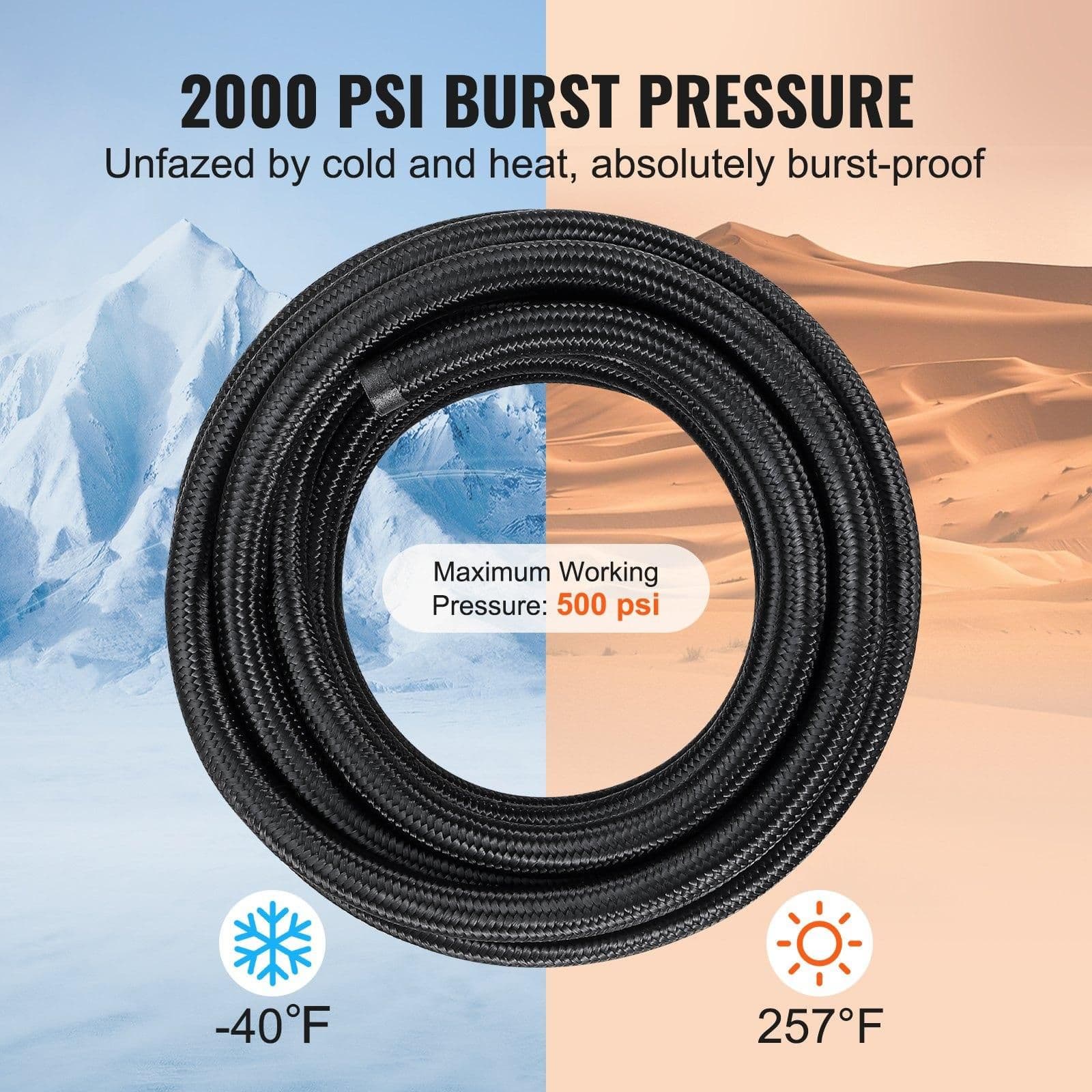 image-VEVOR 8AN Fuel Line Kit, 20 FT Fuel Hose Kit, 0.43" Nylon Stainless Steel Braided Fuel Line Oil/Gas/Diesel Hose End Fitting Kit, with 12 PCS Swivel Fitting Adapter Kit, Black