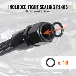 image-VEVOR 8AN Fuel Line Kit, 20 FT Fuel Hose Kit, 0.43" Nylon Stainless Steel Braided Fuel Line Oil/Gas/Diesel Hose End Fitting Kit, with 12 PCS Swivel Fitting Adapter Kit, Black