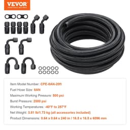 image-VEVOR 8AN Fuel Line Kit, 20 FT Fuel Hose Kit, 0.43" Nylon Stainless Steel Braided Fuel Line Oil/Gas/Diesel Hose End Fitting Kit, with 12 PCS Swivel Fitting Adapter Kit, Black